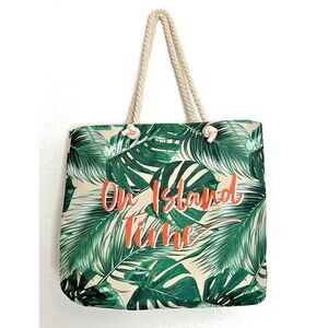 Canvas Tote Bag “On Island Time”  Rope Handles Beach Cruise Vacation Sz 18x14